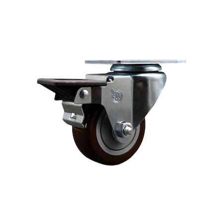 Service Caster 3'' Maroon Poly Wheel Swivel Top Plate Caster Posi Brake SCC-20S314-PPUB-MRN-PLB